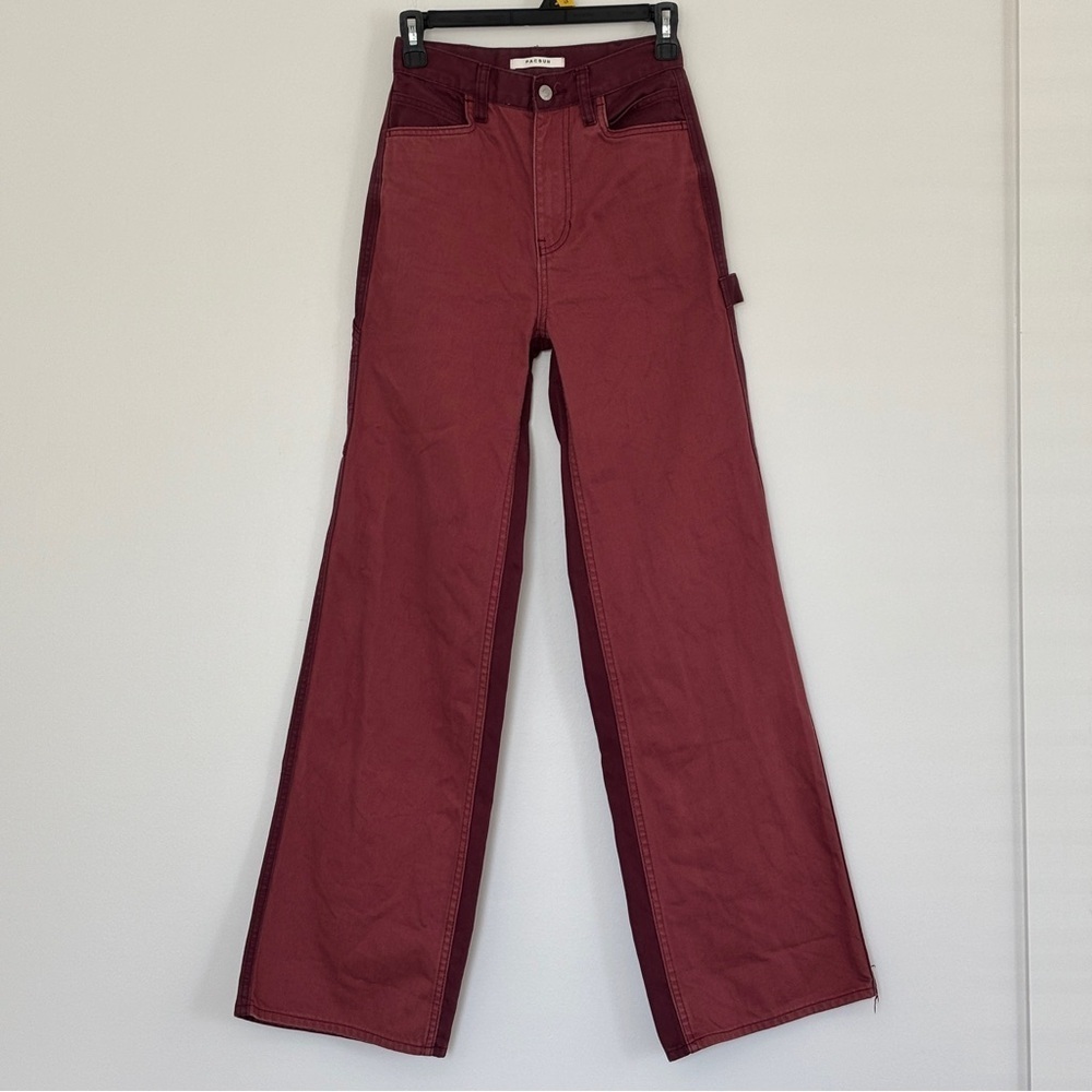 Maroon Burgundy High Rise wide leg baggy Flare Carpenter Jeans Pants twotoned 24 - Picture 5 of 11